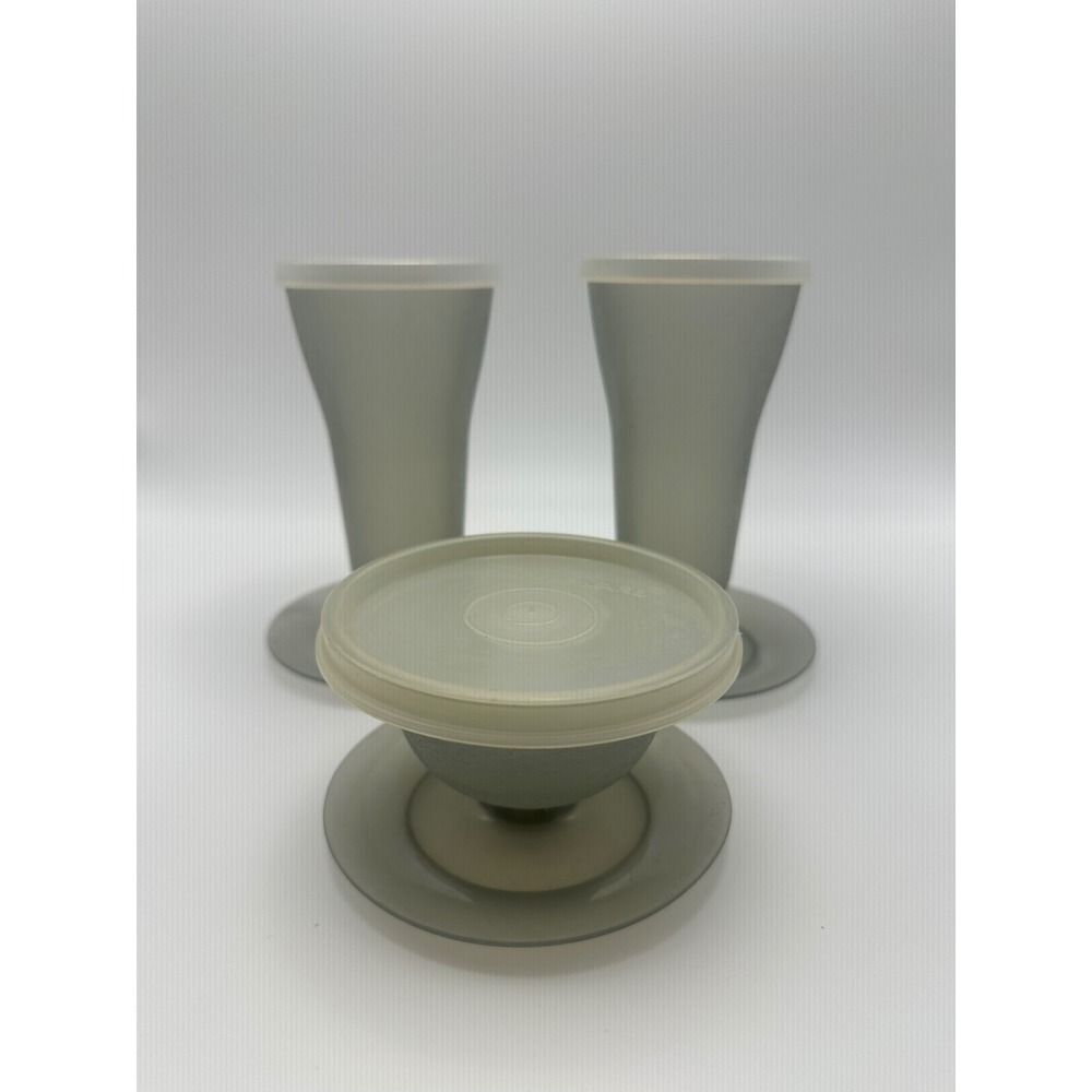Vintage Tupperware Impressions Smoke Gray Parfait Glasses and Dessert Bowl Set 3